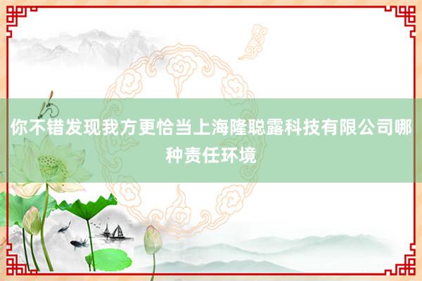 你不错发现我方更恰当上海隆聪露科技有限公司哪种责任环境